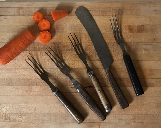 Antique Wood Handle Fork Knife Civil War Era Farmhouse Primitive