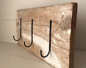 Rustic Farmhouse Coat Rack with Wrought Iron Hooks