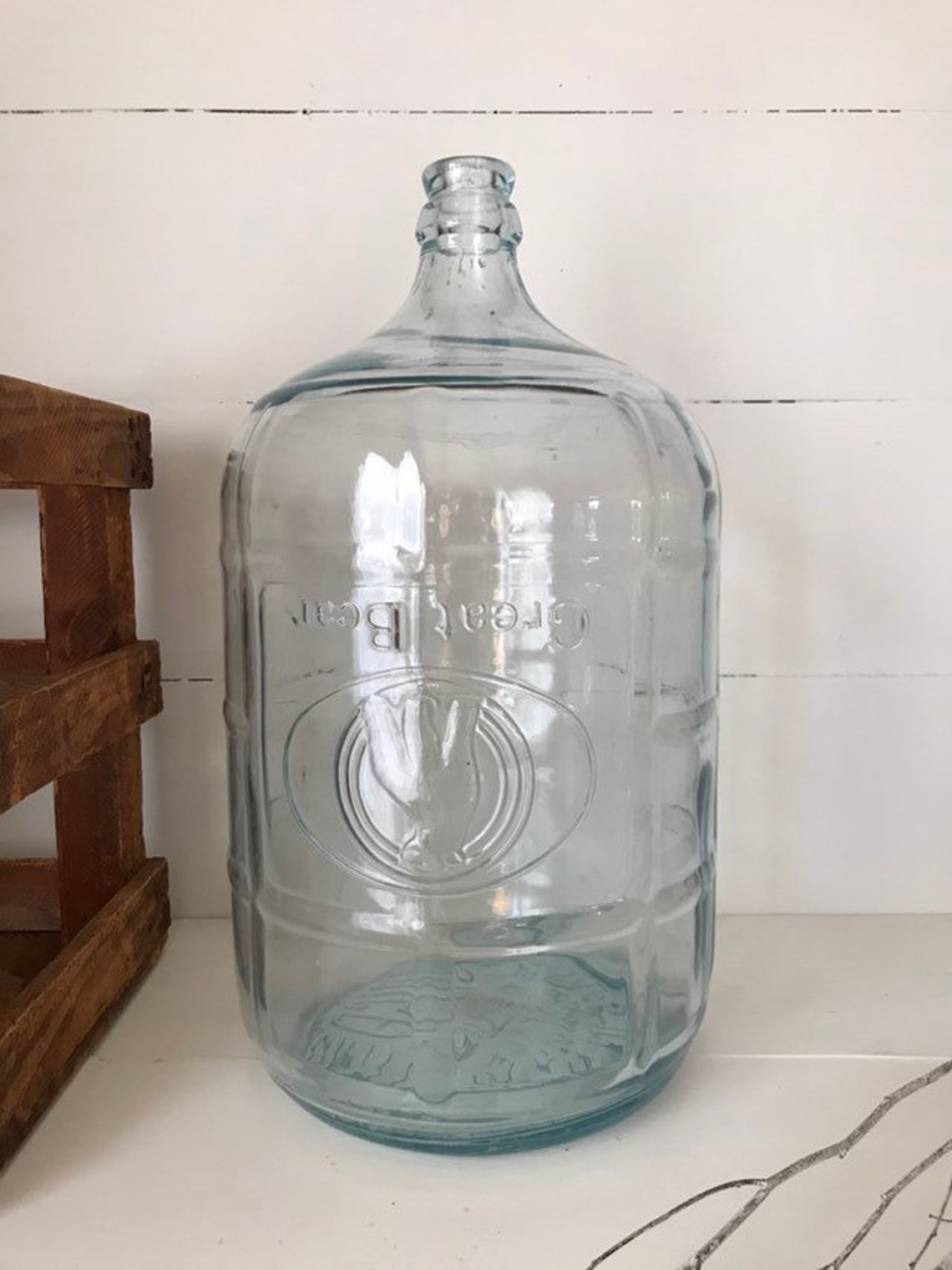 Vintage 5 Gallon Water Bottle in Crate Rustic Farmhouse Etsy