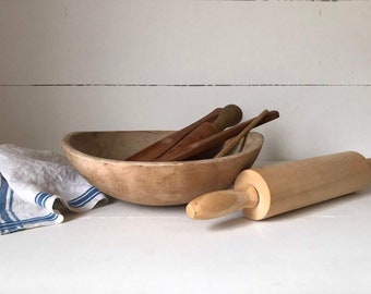 Primitive Wooden Utensils - Rolling Pin Wooden Spoon Wood Scoop Masher