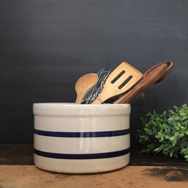 Stoneware Crock with Blue Stripes - Robinson Ransbottom