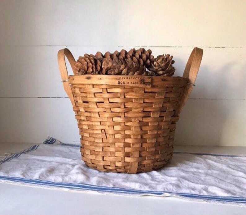 Vintage Bushel Basket with Handles Woven Basket White Oak Etsy