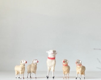 5 German Putz Sheep Antique Vintage Primitive Nativity