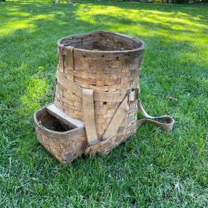 Antique Trappers Adirondack Basket Backpack Basket Hunting Cabin Basket Decor