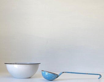 Vintage Enamelware Bowl and Strainer Ladle