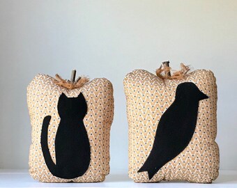Halloween Pillow . Black Cat . Crow . Decorative Fall Pillow