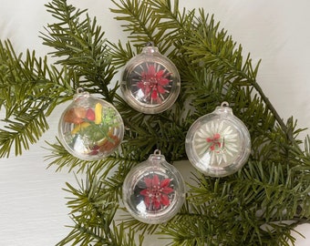 Vintage Jewelbrite Plastic Diorama Christmas Ball Ornaments Mid Century Christmas Tree Decorations