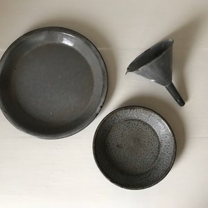 Enamel Pans and Funnel - 3 Piece Set