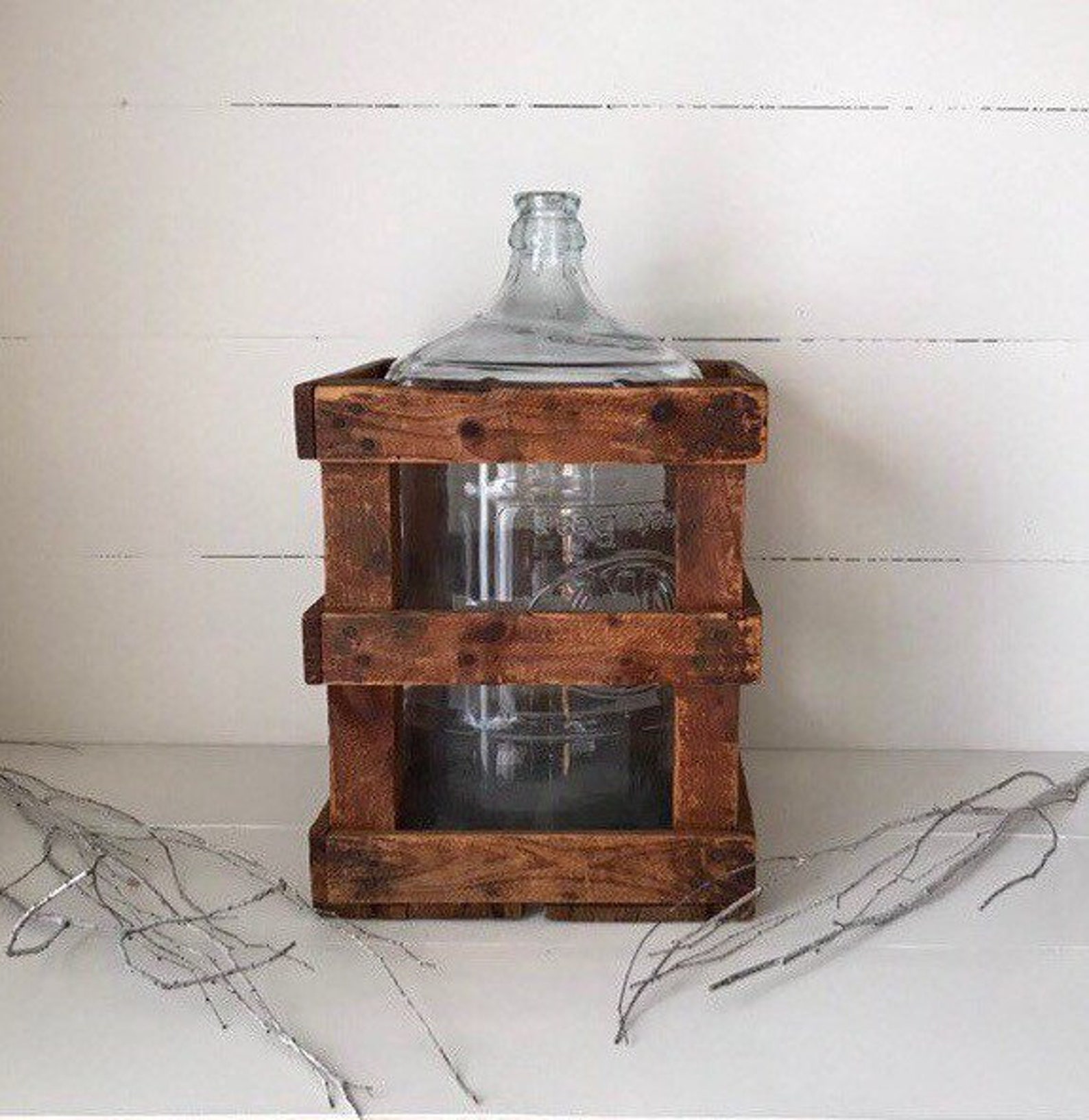 Vintage 5 Gallon Water Bottle in Crate Rustic Farmhouse Etsy