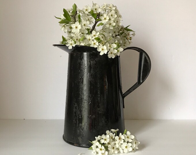 Primitive Rustic Tin Pitcher Black Metal Pitcher Farmhouse Etsy