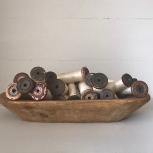 Vintage Wood Spools with White Thread - Set of Three
