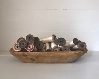 Vintage Wood Spools with White Thread - Set of Three