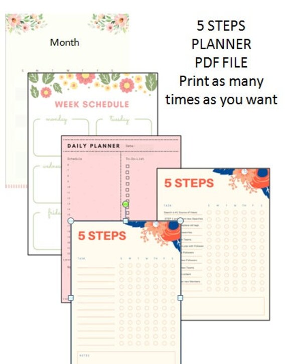 5 steps planner download blank templates to help you keep track of week schedule print out