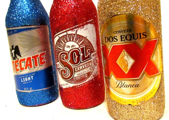 Beer Decorations Set Of 6 Mexican Glittered Beer Bottles Diy