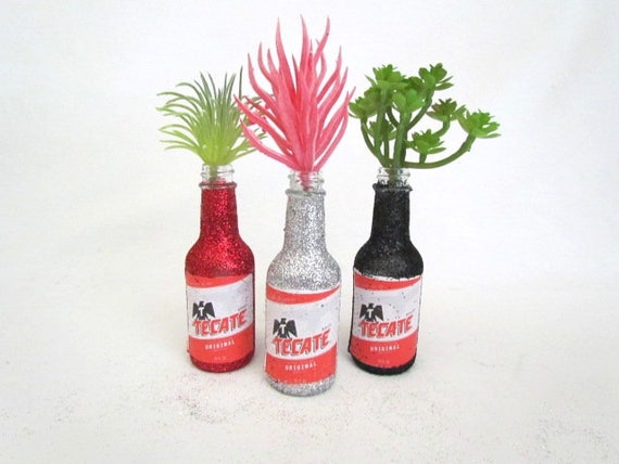 Party Decorations Set Of 6 Tecate Beer Bottles Glittered For Diy