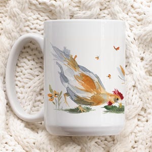 Chicken Mug | Floral Farmhouse Cup | Cottage Core Tea Cup | Rooster Hen Ceramic