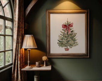 Watercolor Christmas Tree Art Print – Vintage Holiday Wall Decor