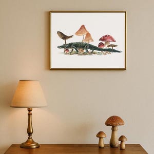 Whimsical Alligator Giclée Print: Watercolor Botanical Cottagecore Wall Art