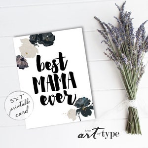 Tarjeta de la mejor mamá del mundo, tarjeta del día de la madre, descarga instantánea, tarjeta imprimible de 5 x 7, cumpleaños de mamá, tarjetas para mamá, tarjeta floral con acuarela, rosas, tarjeta DIY