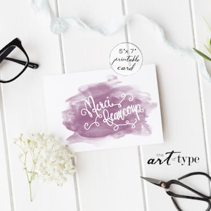 Merci Beaucoup Thank You Greeting Card INSTANT Download 5x7 Printable Card, Thanks Card, Thank You Note, French, Watercolor Card, DIY Card