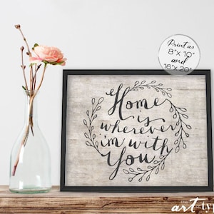 Home Is Wherever I'm With You Print Poster INSTANT DOWNLOAD 8x10, 16x20 Printable Wedding Family Quote Home Decor, Song Lyrics, Calligraphy image 1