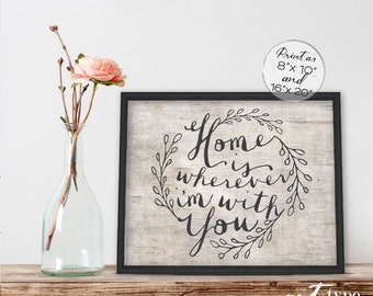 Home Is Wherever I'm With You Print Poster INSTANT DOWNLOAD 8x10, 16x20 Printable Wedding Family Quote Home Decor, Song Lyrics, Calligraphy
