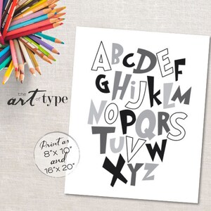 Black and White Alphabet Montessori Baby ABC&#39;s Poster INSTANT download 16x20 Printable Nursery Infant High Contrast Wall Art Playroom Print
