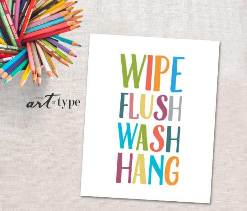 Kids Bathroom Print Wipe Flush Wash Hang INSTANT DOWNLOAD - Etsy
