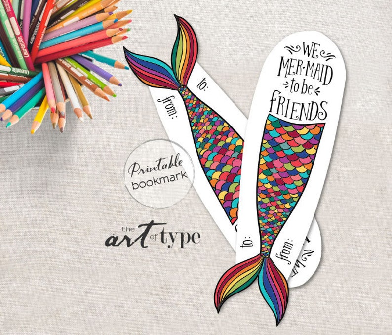mermaid summer reading bookmark party favor printable