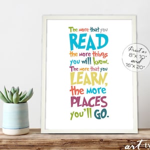 Kinder lesen druckbar Mehr lesen Sie mehr Places Go Druckbar SOFORTIGER DOWNLOAD 8 x 10, 16 x 20 Druck Zitate Kinder Kunst Homeschool Multi