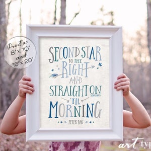Second Star to the Right Straight on till Morning Peter Pan Quote INSTANT DOWNLOAD Printable Adventure Boys Nursery Room Wall Art Print