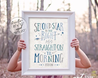 Second Star to the Right Straight on till Morning Peter Pan Quote INSTANT DOWNLOAD Printable Adventure Boys Nursery Room Wall Art Print