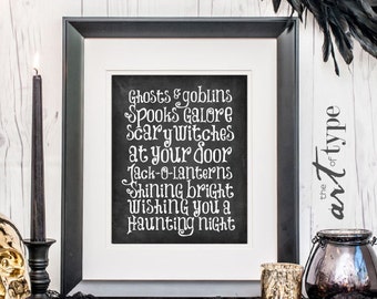 Ghosts & Goblins Halloween Print Quote INSTANT DOWNLOAD 8x10 Printable Halloween Party Decor, Chalkboard Art, Fall Print, Haunting Night DIY