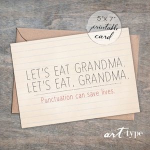 Tarjeta de la abuela Vamos a comer abuela DESCARGA INSTANTÁNEA Tarjeta imprimible DIY de 5 x 7 Día de la Madre Cumpleaños de la abuela Puntuación Buena gramática Humor divertido