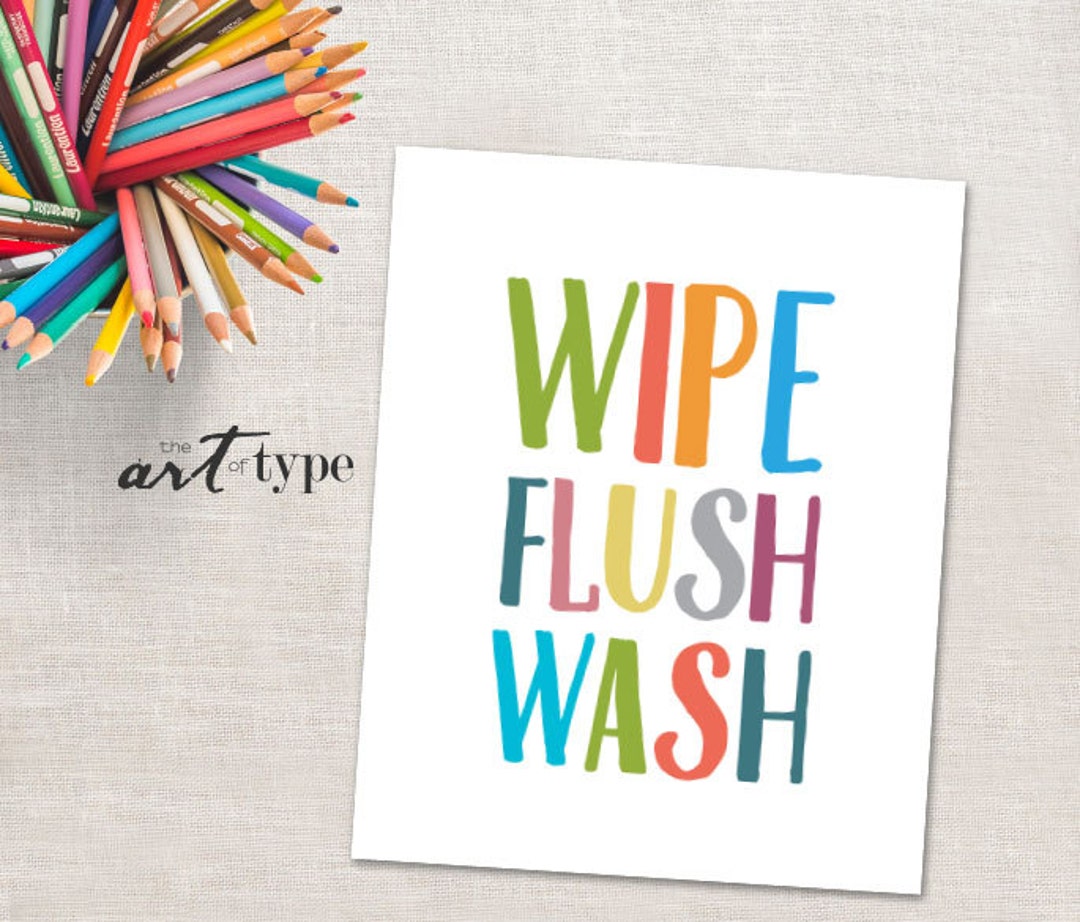 Kids Bathroom Print, Wipe Flush Wash INSTANT DOWNLOAD 8x10 Printable ...