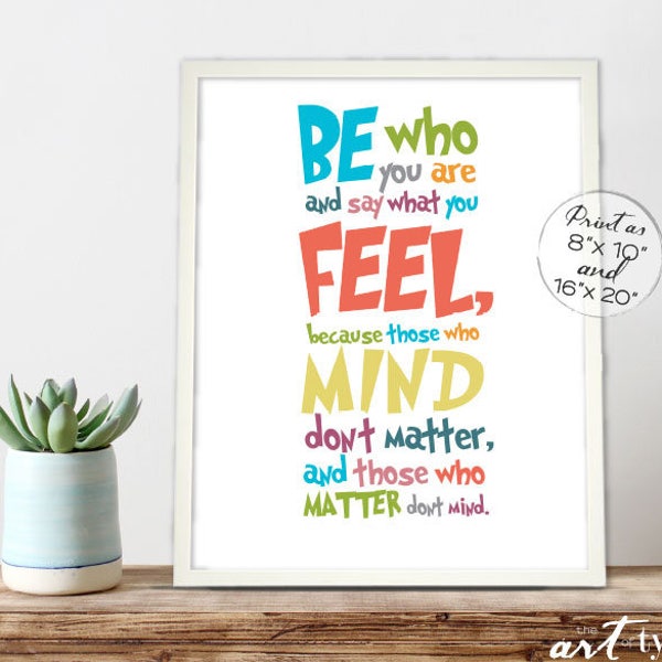 Be Who You Are Say What You Feel Book Print INSTANT DOWNLOAD 8x10, 16x20 Printable Wall Art Classroom Emotions Homeschool Playroom Multi