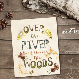 Over the River through the Woods Print INSTANT DOWNLOAD 8x10 Printable Baby Shower Adventure Quotes Winter Poem Watercolor Art Typography