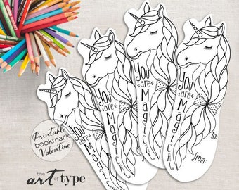 Unicorn Valentines Bookmark Reading DIY Homeschool Craft Printable Coloring Page INSTANT DOWNLOAD St Patty Birthday Party Favor Book Club