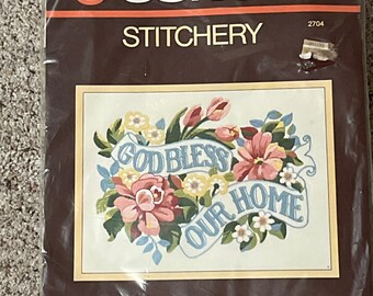 Vintage SUNSET STITCHERY "God Bless Our Home" 2704 Embroidery Crewel