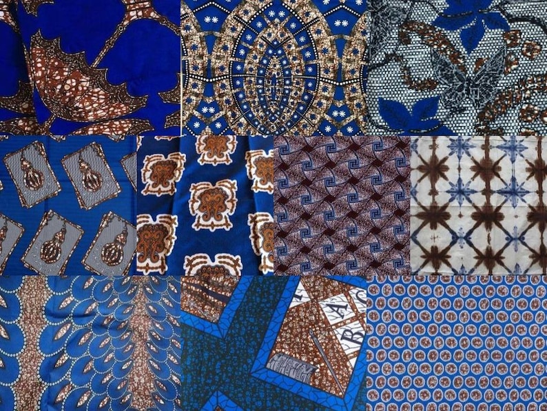 Blue /& Brown Tones ~ African Fabric Scrap Bag ~ One Pound