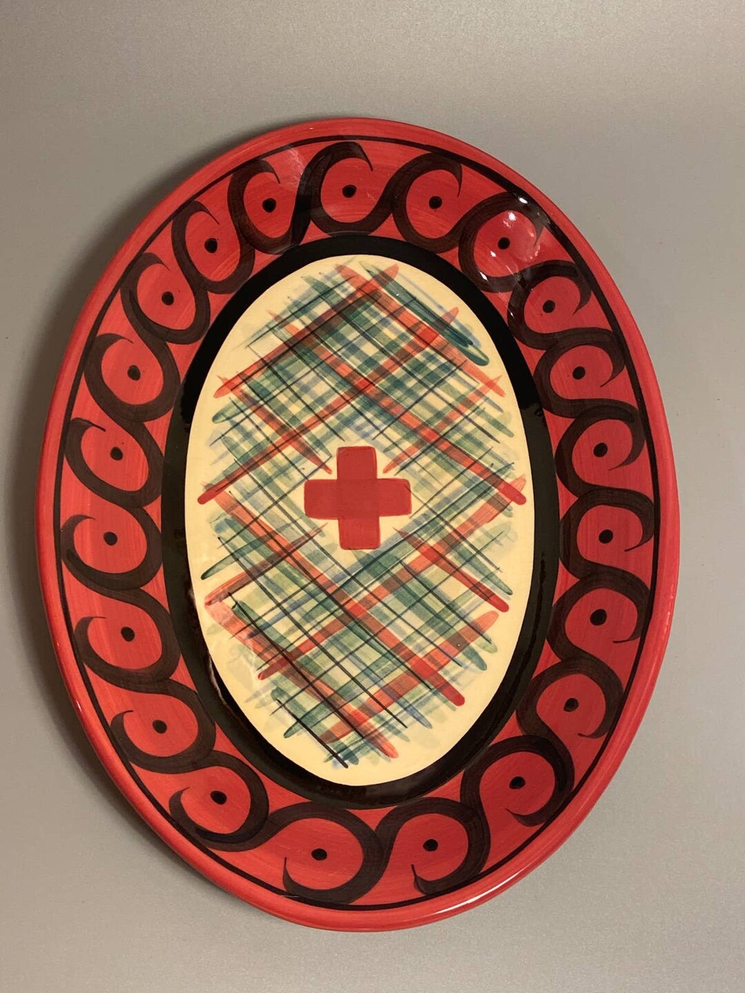 Vikntage Gail Pittman Ceramic Oval Platter RARE Signed Cross Etsy