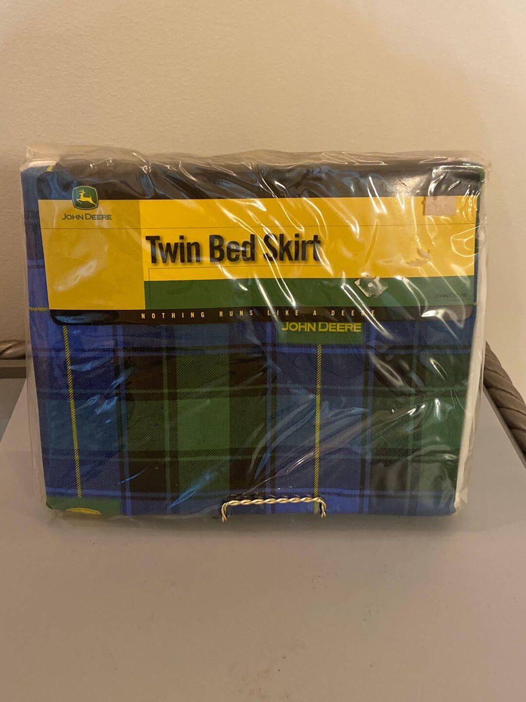 John Deere Twin Bed Skirt Green Blue Black Yellow Plaid Etsy