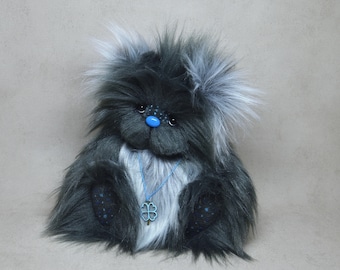 Süßer Yeti-Teddybär zum Sammeln, 22 cm (8,6 Zoll), Bär, Künstlerdekoration, Kunstpelz, Plüsch, Textilskulptur, Unikat, Unikat