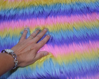 Regenbogen-Lolipop-Shag-Kunstpelzstoff, luxuriöse Qualität, kreative Lieferung, verschiedene Größen pro 10 cm x 150 cm