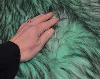 Mint black tipped shag faux fur fabric luxury quality creative supply various sizes per 10cm