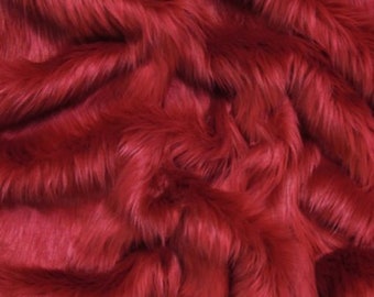 Tissu fausse fourrure à poils longs scarlet rouge qualité de luxe fourniture créative différentes tailles par 10cmx150cm