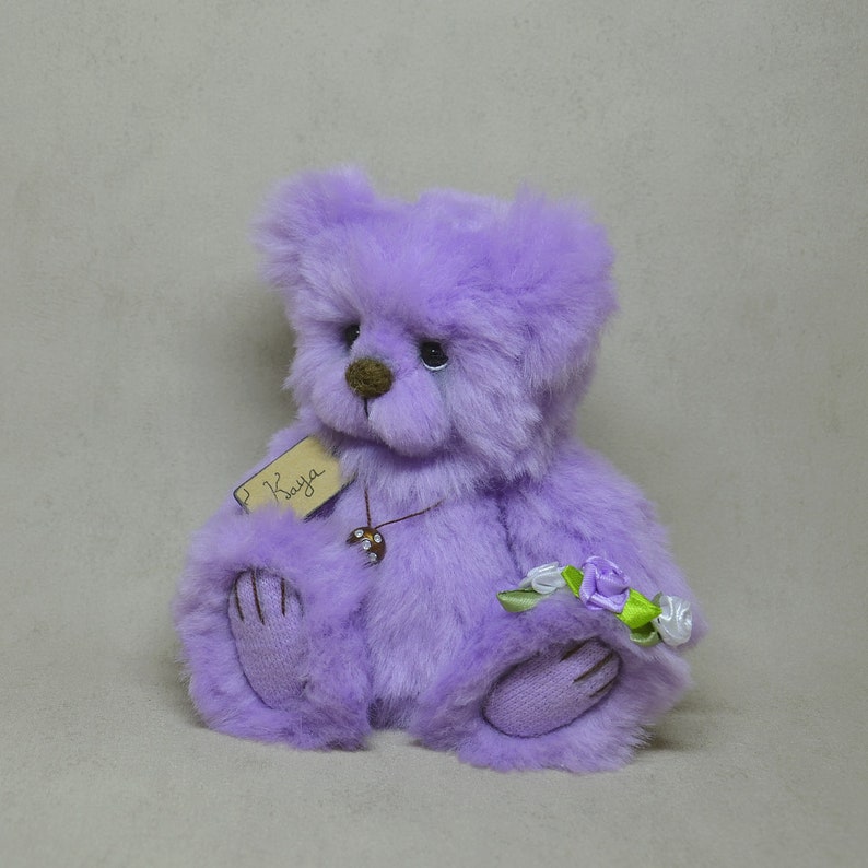 Kaya verzamelbare teddybeer 19cm 7,4 beer decoratie namaakbont OOAK pluche textielsculptuur UNIEK STUK afbeelding 5