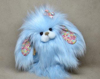Blue Sky coniglio da collezione 23 cm (9") coniglio artista decorazione pelliccia sintetica peluche scultura tessile Ooak PEZZO UNICO