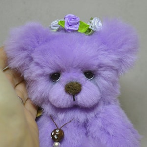 Kaya verzamelbare teddybeer 19cm 7,4 beer decoratie namaakbont OOAK pluche textielsculptuur UNIEK STUK afbeelding 1