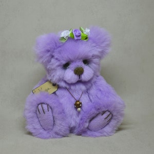 Kaya verzamelbare teddybeer 19cm 7,4 beer decoratie namaakbont OOAK pluche textielsculptuur UNIEK STUK afbeelding 3